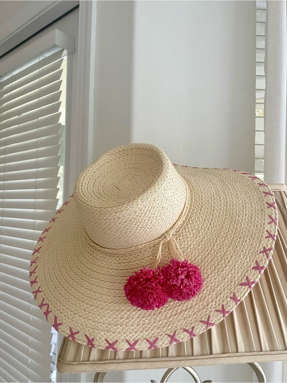 DPC Straw Sun Hat with Pink Pom Detail